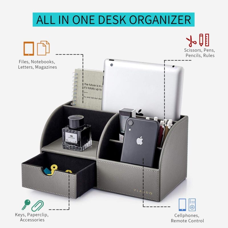 Vlando Office Desk Organizer Leather Desktop Organizer Caddy ...